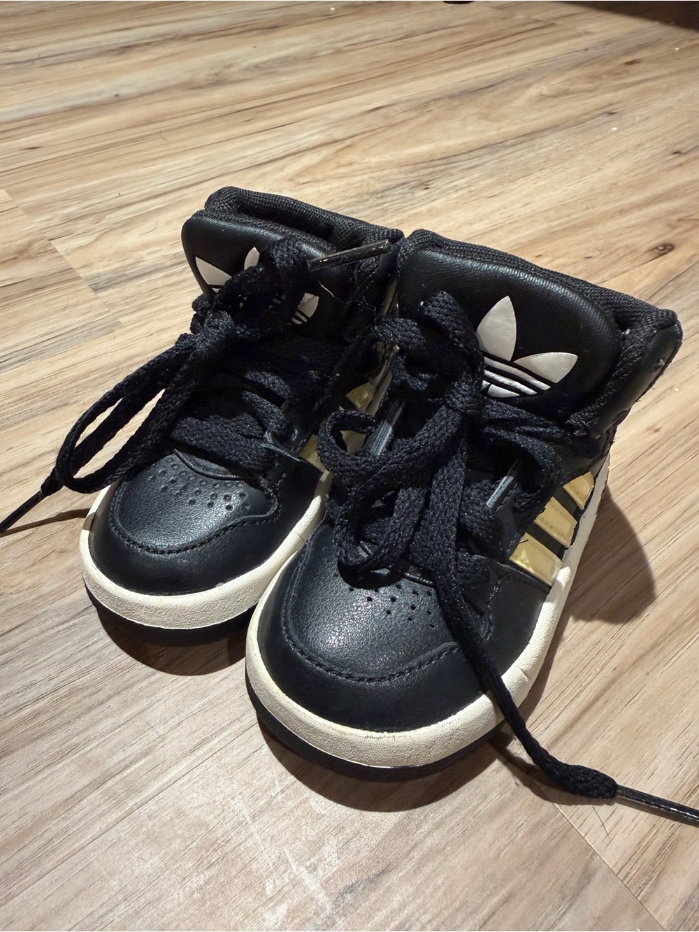 Adidas Originals Toddler High Top Sneakers Black Gold Size 5K